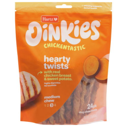 Hartz Oinkies Dog Chew Treats, Hearty Twists, Chickentastic, Medium Chew