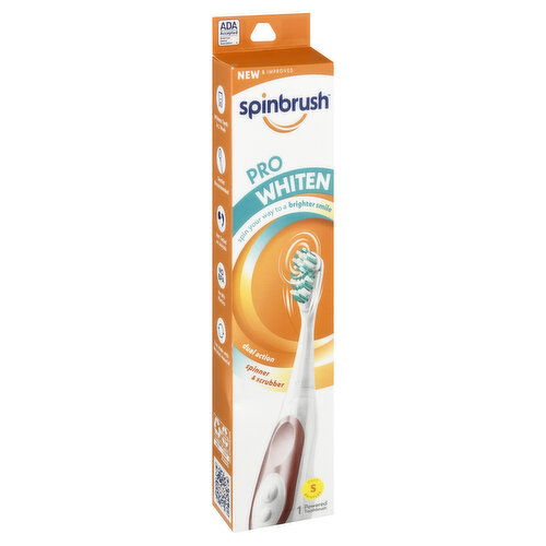 Spinbrush Pro Whiten Powered Toothbrush, Dual Action, Spinner & Scrubber