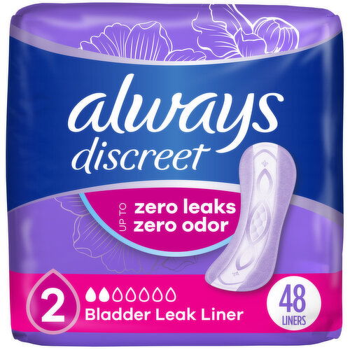 Always Discreet Incontinence Panty Liners, 2, Very Light