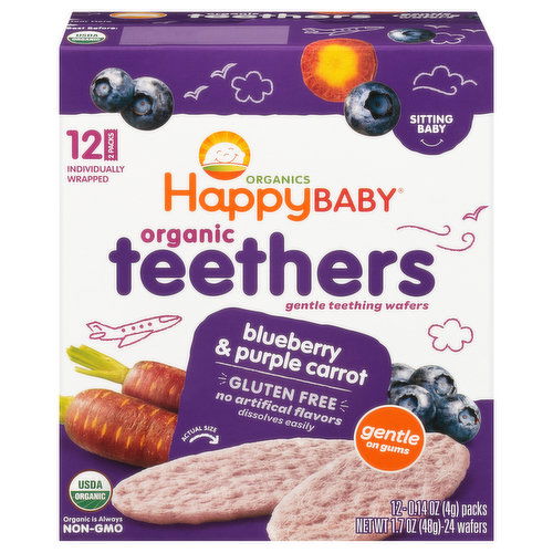 Happy Baby Organics Teethers, Blueberry & Purple Carrot, Sitting Baby, 2 Pack