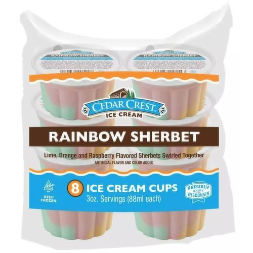 Cedar Crest Rainbow Sherbet Ice Cream Cups, 8 Pack