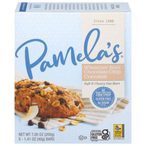 Pamela's Whenever Bars Oat Bars, Soft & Chewy, Chocolate Chip Coconut