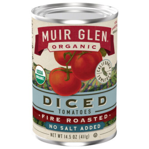 Muir Glen Organic Tomatoes, No Salt Added, Diced, Fire Roasted