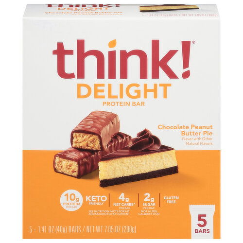 Think! Delight Protein Bar, Chocolate Peanut Butter Pie, 5 Pack