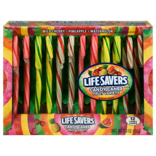 Life Savers Candy Canes, Wild Cherry/Pineapple/Watermelon, Fruit Variety