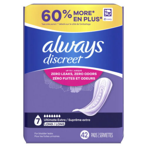 Always Discreet Discreet Pads, Ultimate Extra Protect Absorbency, Long Length