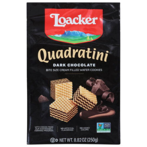 Loacker Quadratini Wafer Cookies, Dark Chocolate, Bite Size