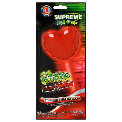 Supreme Glow Stick with Heart Wand, Red, 8 Inches