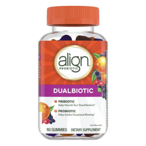 Align Pre + Biotics Align Probiotic Dualbiotic Gummies, Men and Women's Prebiotic and Probiotic Dietary Supplement, 60 Ct