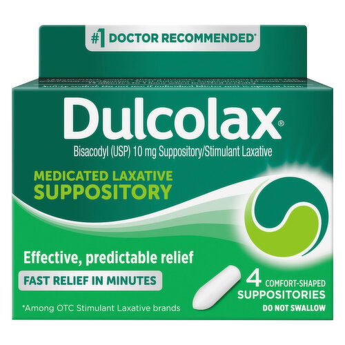 Dulcolax Laxative, Medicated, 10 mg, Comfort-Shaped Suppositories