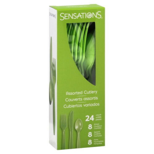 Sensations Cutlery, Plastic, Fresh Green, Assorted