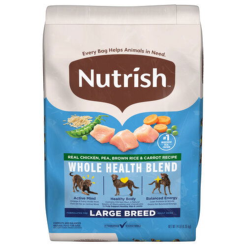Nutrish Large Breed Natural Adult Whole Health Blend Chicken, Pea, Brown Rice & Carrot Recipe Food for Dogs