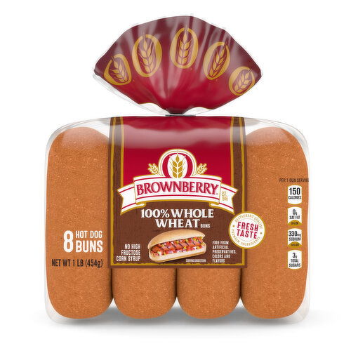 Brownberry Shelf-Stable 100% Whole Wheat Hot Dog Buns, 8 count, 16 oz