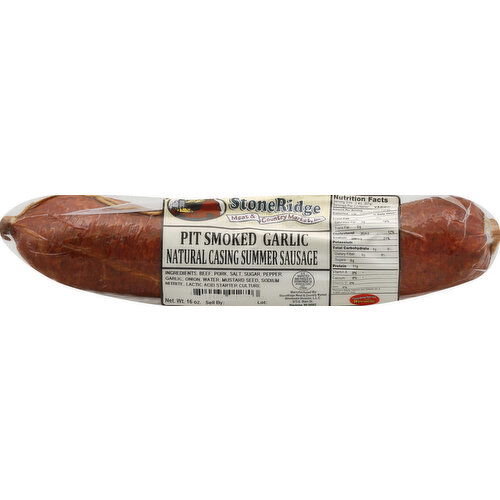 StoneRidge Meat & Country Market Summer Sausage, Natural Casing, Pit Smoked Garlic