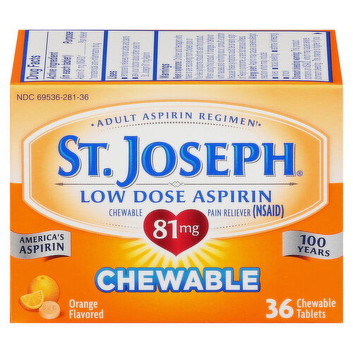 St. Joseph Aspirin, Low Dose, Chewable, 81 mg, Tablets, Orange Flavored