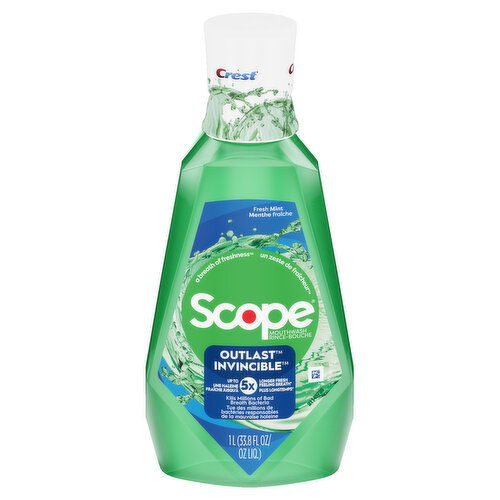 Crest Scope Crest Scope Outlast Mouthwash, Long Lasting Freshness, Kills Bad Breath Germs, Fresh Mint - 1L