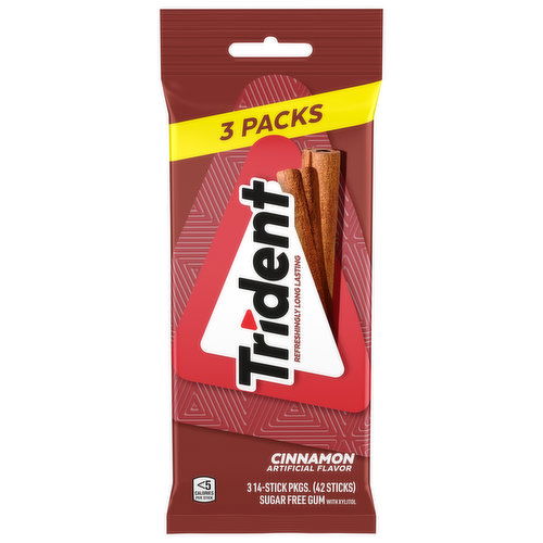 Trident Gum, Sugar Free, Cinnamon, 3 Packs