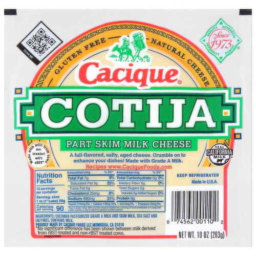 Cacique Cacique Cheese, Part Skim Milk, Cotija