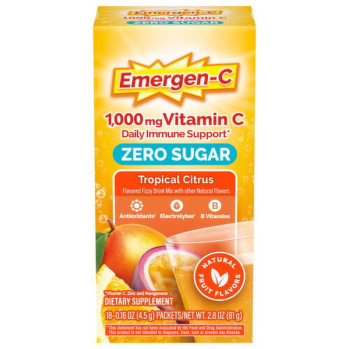 Emergen-C Vitamin C, Zero Sugar, 1000 mg, Tropical Citrus