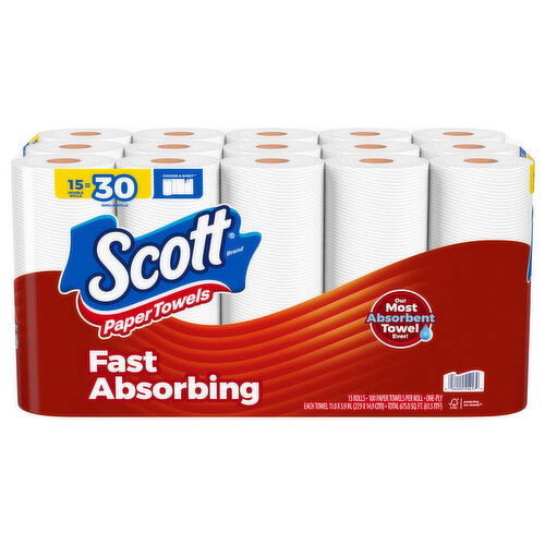 Scott Paper Towels, Double Rolls, One-Ply