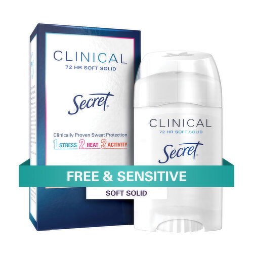 Secret Clinical Strength Clinical Strength Soft Solid Antiperspirant and Deodorant, Free & Sensitive, 1.6 oz