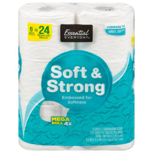 Essential Everyday Bathroom Tissue, Soft & Strong, Mega Rolls, Two-Ply