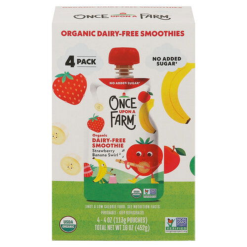 Once Upon a Farm Smoothie, Dairy-Free, Organic, Strawberry Banana Swirl, 4 Pack