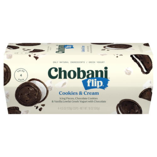 Chobani Flip Yogurt, Greek, Cookies & Cream, Value 4 Pack