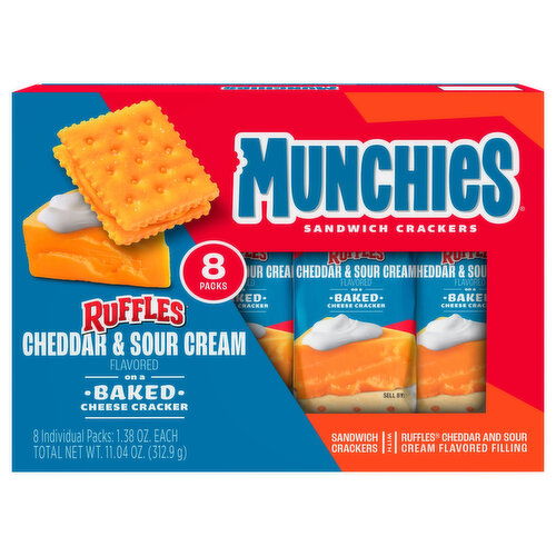 Munchies Ruffles Sandwich Crackers, Cheddar & Sour Cream Flavored, Baked