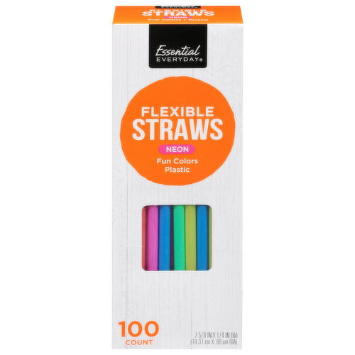 Essential Everyday Straws, Flexible, Neon, Plastic