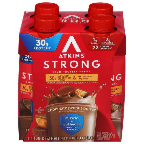 Atkins High Protein Shake, Chocolate Peanut Butter, Strong, Muscle + Gut Health