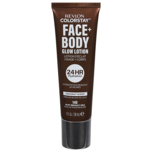 Revlon ColorStay Glow Lotion, Face + Body, 140 In My Bronzy Era, Coconut Scent