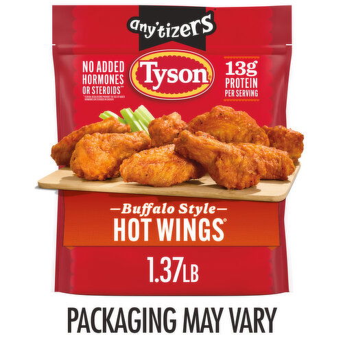 Tyson Any'tizers Frozen Buffalo Style Hot Wings, 1.37 lb Bag