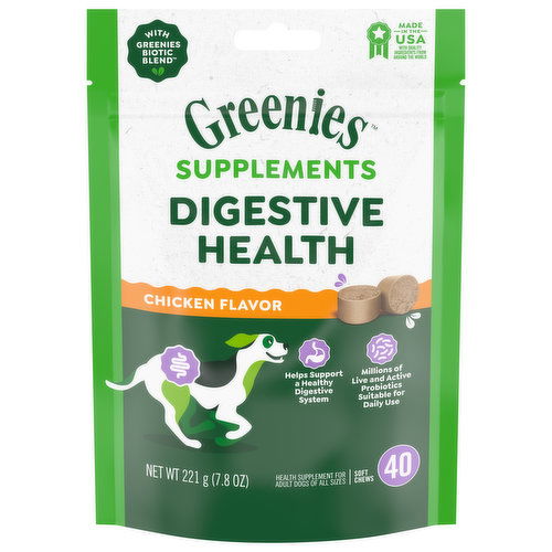 Greenies Supplements Dog Chews, Chicken Flavor, Digestive Health, Adult