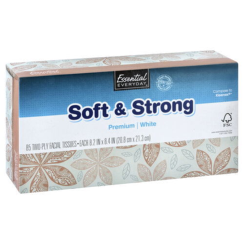 Essential Everyday Soft & Strong Facial Tissues, Premium, White, Two-Ply