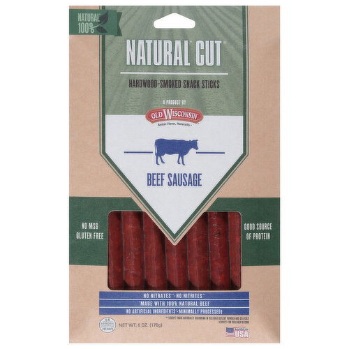 Old Wisconsin Snack Sticks, Hardwood-Smoked, Natural Cut, Beef Sausage