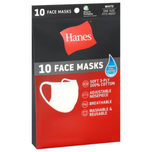 Hanes Face Masks, White, 3-Ply, One Size