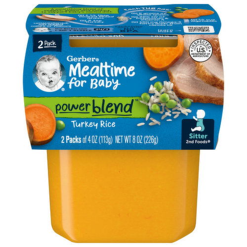 Gerber Mealtime for Baby Turkey Rice, Powerblend, Sitter 2nd Foods, 2 Pack