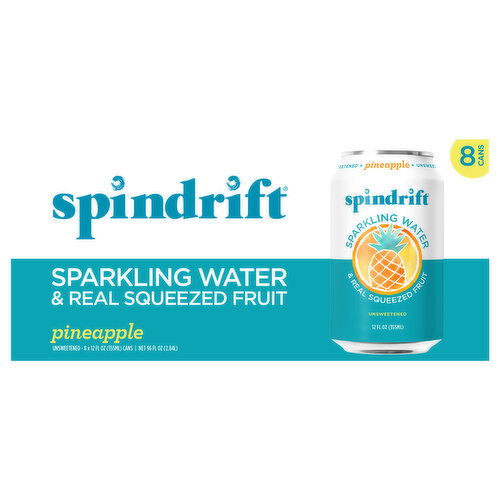 Spindrift Sparkling Water, & Real Squeezed Fruit, Unsweetened, Pineapple