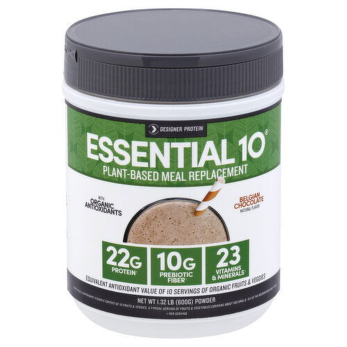 Designer Protein Essential 10 Meal Replacement, Plant-Based, Belgian Chocolate, Powder