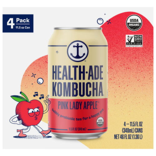 Health-Ade Kombucha, Pink Lady Apple, 4 Pack