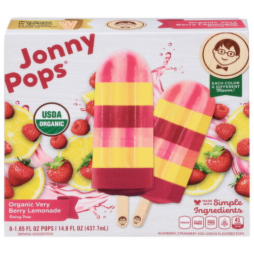 JonnyPops Pops, Dairy Free, Organic, Berry Lemonade