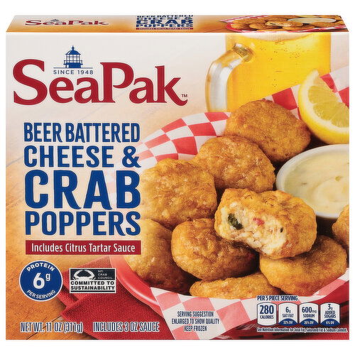 SeaPak Poppers, Cheese & Crab, Beer Battered