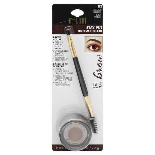 Milani Stay Put Brow Color, Medium Brown 03