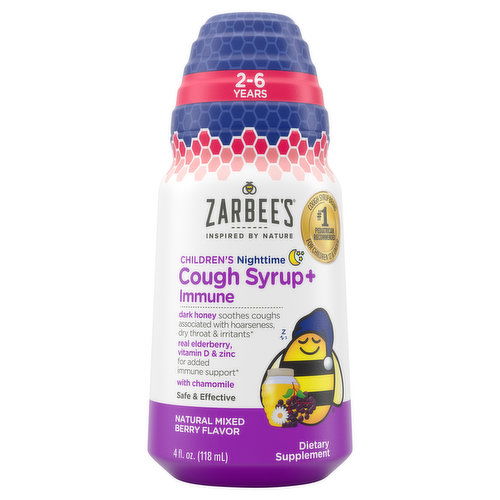 Zarbee's Cough Syrup + Immune, Nighttime, Children's, Natural Mixed Berry Flavor