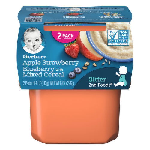 Gerber Apple Strawberry Blueberry with Mixed Cereal, Sitter, 2nd Foods, 2 Pack