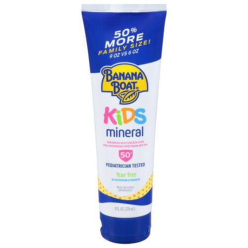 Banana Boat Kids Sunscreen Lotion, Mineral, Broad Spectrum SPF 50+, Family Size