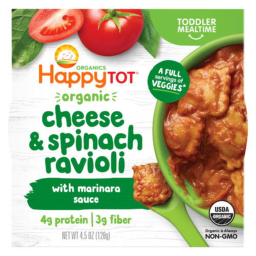 HappyTot Organics Cheese & Spinach Ravioli, with Marinara Sauce, Organic