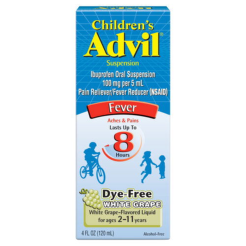 Advil Children's Suspension, 100 mg, Fever, White Grape-Flavored Liquid