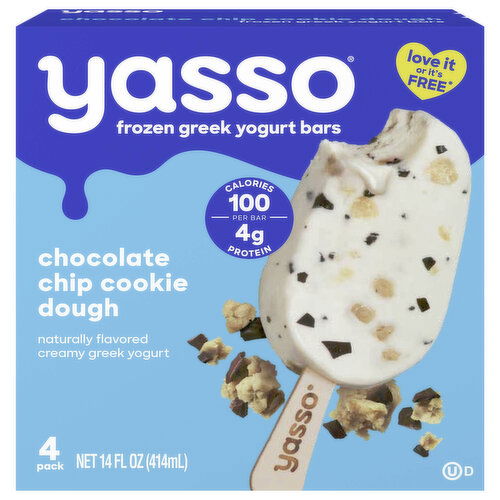 Yasso Yogurt Bars, Greek, Frozen, Chocolate Chip Cookie Dough